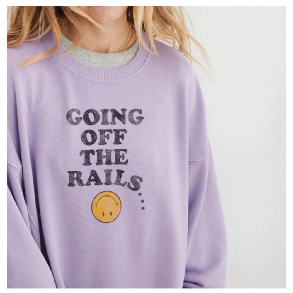 Aerie Smiley Company Going Off The Rails Sweatshirt Purple Oversized Small